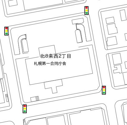 地図情報サービスの札幌市北8条西2丁目